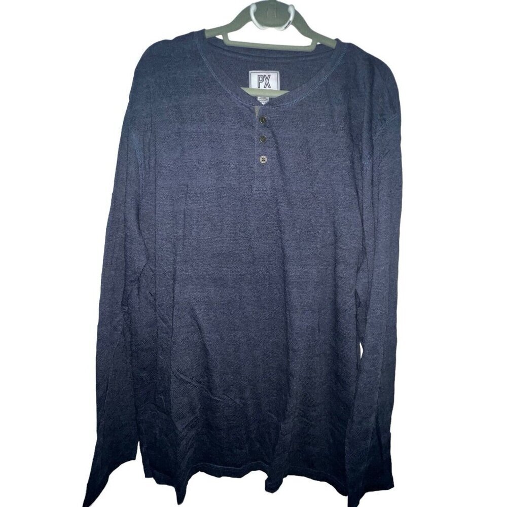PX Clothing Shirt Henley Long Sleeve Blue Men Size XXL Casual Outdoor Cotton New
